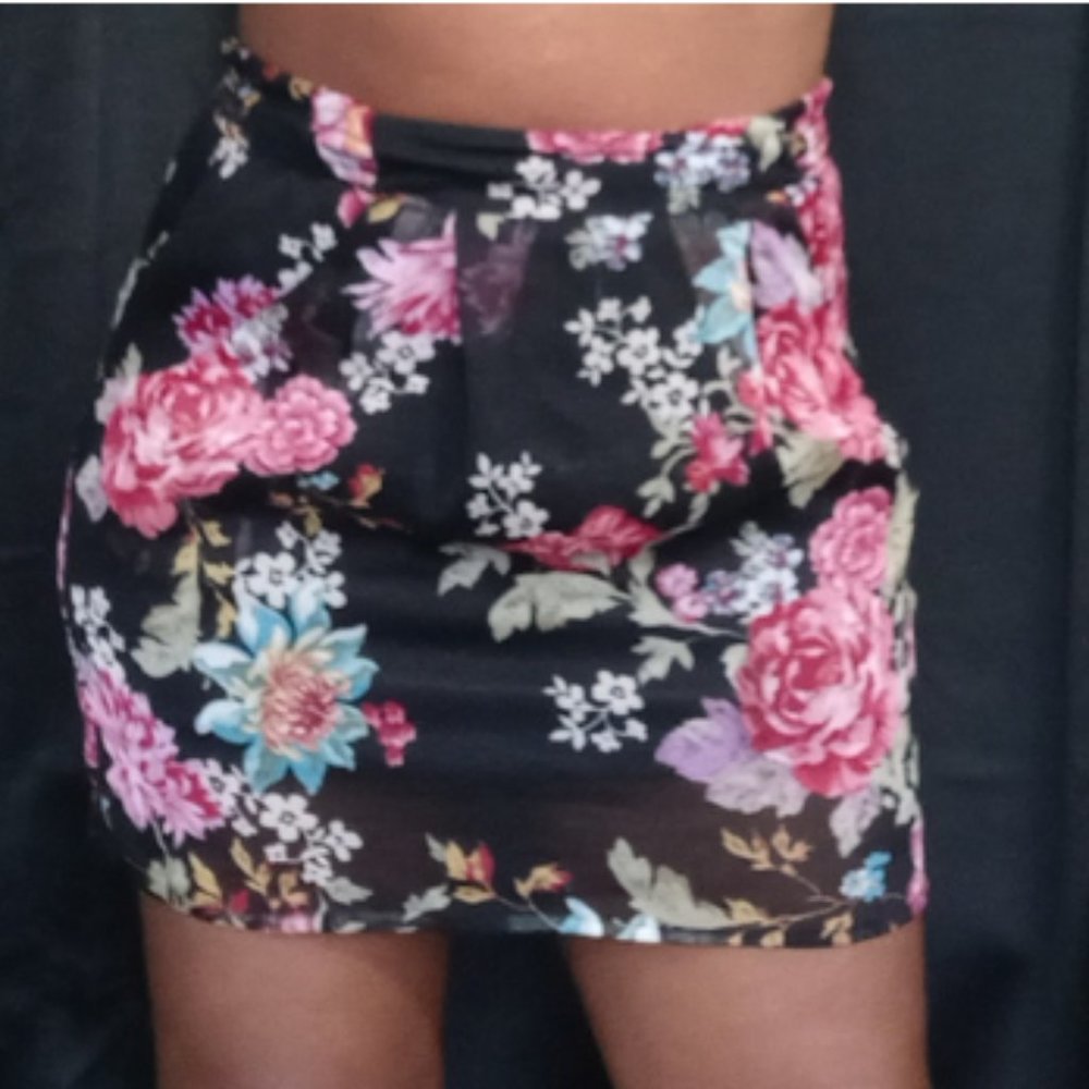 Black Sheer Floral Skirt